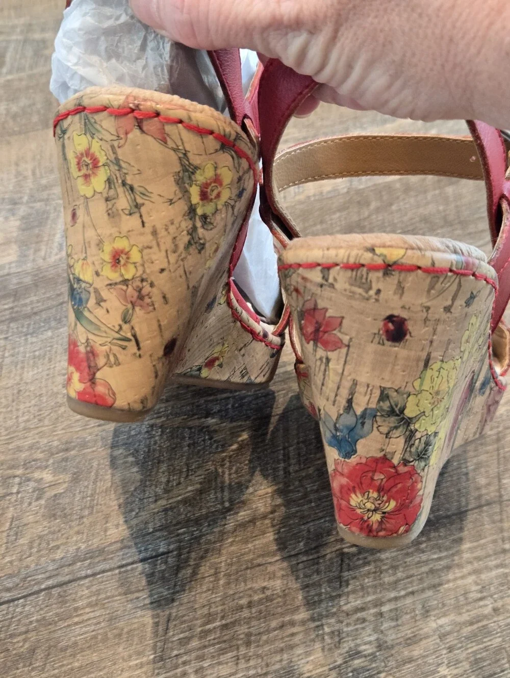 B.O.C red Wedge Sandals, Size 8